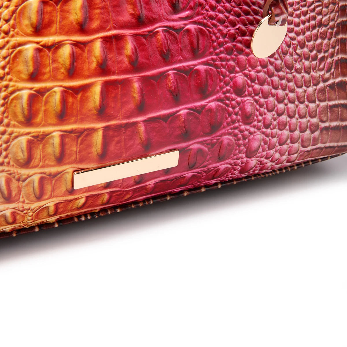 Ombre Crocodile Embossed Boston Handbag Classic Style Crossbody Bag Women's Leather Satchel Purse