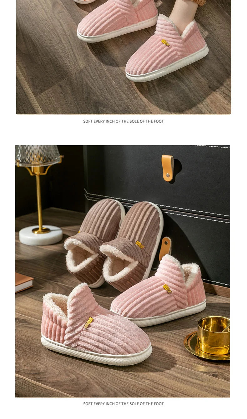Bebealy New Fur Man Slippers For Women Winter Fluffy Plush Home Cotton Slippers Female Indoor Outdoor Fuzzy Cozy Cotton Shoes