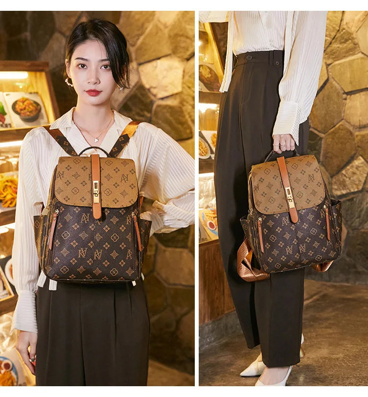 Retro Casual Shoulder Bag Large Capacity Schoolbag Backpack Ladies Printing Fashion Peplum Large Bag Unisex Waterproof