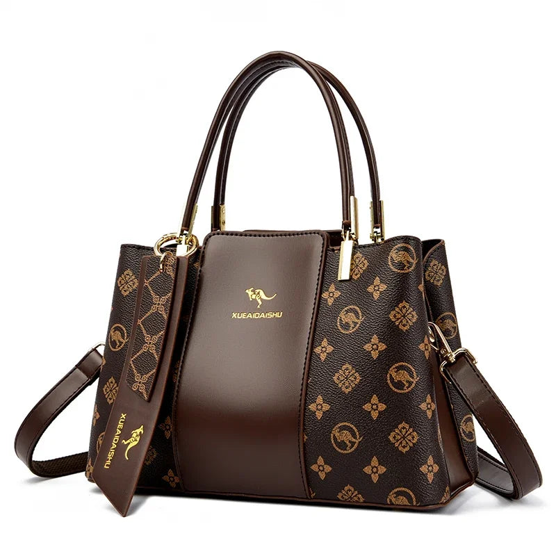 Women Luxury Top-Handle Bags 3 layer Design Fashion Print Handbag High Quality Leather Shoulder Bag Large Capacity Women Handbag