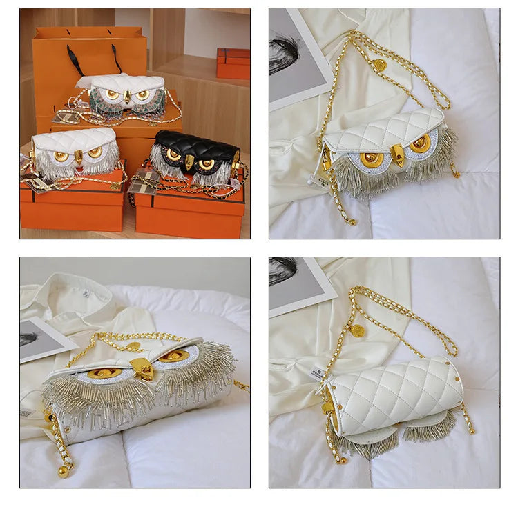 Cute Owl Bags for Women 2024 New Luxury Designer Handbag Fashion Tassel Crossbody Bag Leather Animal Print Shoulder Bag Woman