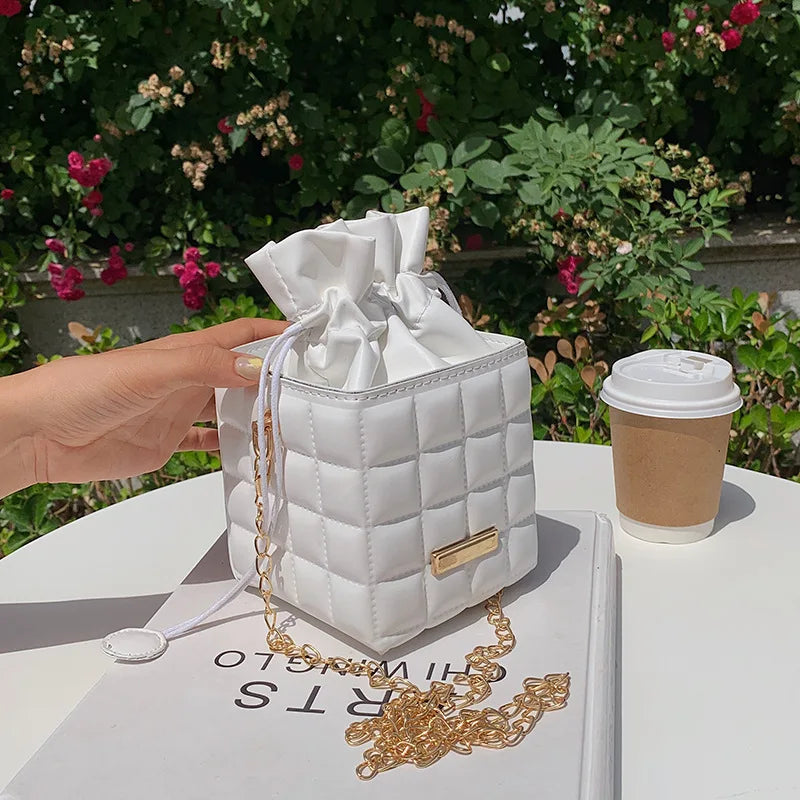 Texture Simple Checker Drawstring Crossbody Bag