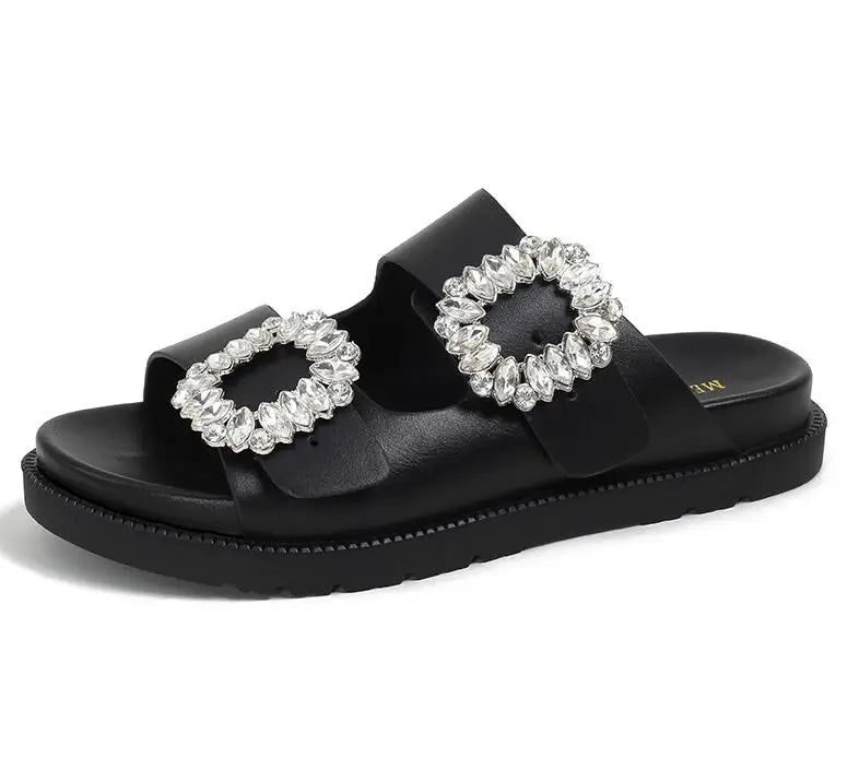 pearl rivets thick bottom women slippers crystal beading flip flops lace band platform sandalias mujer pearl slides big size 43