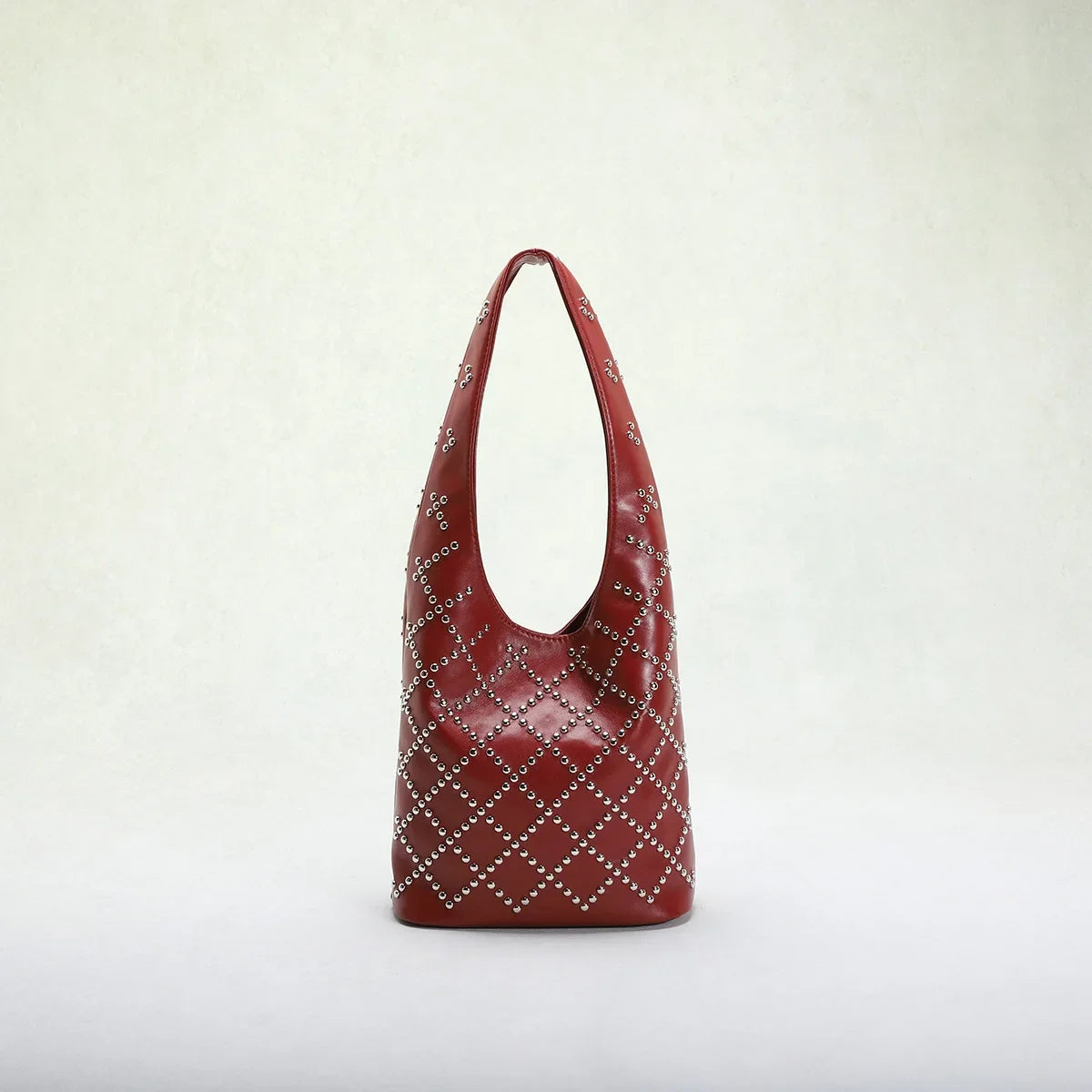 Punk Style Embellished Double-Faced Round Rivet Inlaid Niche Luxury Bucket Bag Chic Lady Underarm Large Capacity Shoulder Bag
