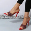 Sequin Slip Flops 2025 Summer New Style Thin Heeled High Heeled Outwear Fashion Sandals Women's Shoes 9.5CM