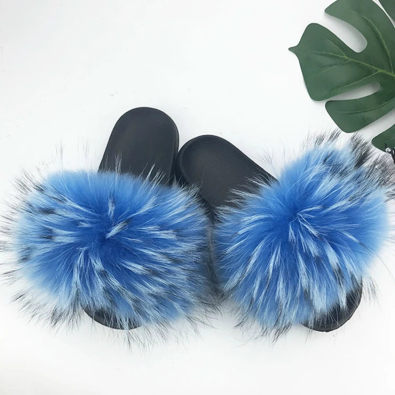 SARSALLYA Fur Slippers Women Real Fox Fur Slides Home Furry Flat Sandals Female Cute Fluffy House Shoes Woman Brand Luxury 2024