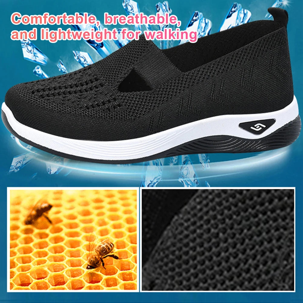 Women's New Summer Shoes Mesh Breathable Sneakers Light Slip on Flat Platform Casual Shoes Ladies Anti-slip Walking Woven Shoes