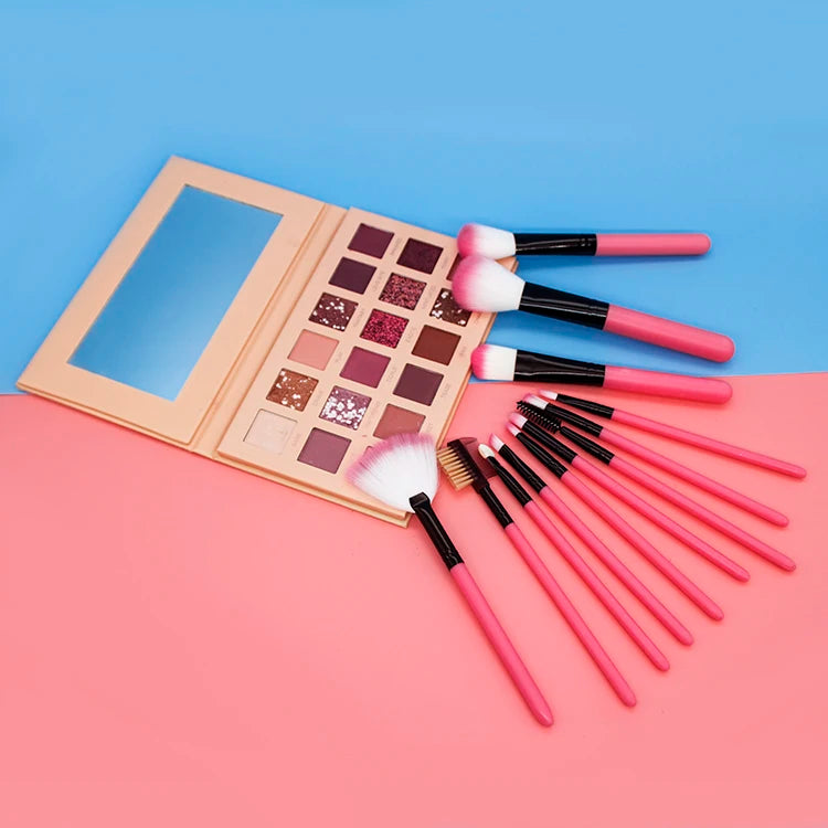 12Pcs/Sets Makeup Brushes Tool Eye Shadow Foundation Eyebrow Lip Brush cosmetics Leather Cup Holder Case Kit  brush set