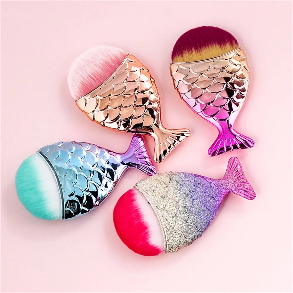 Colorful Fish Tail Shape Nail Brush Soft Cleaning Dust Powder Manicure Care Tool Mermaid Tail Beauty Make Up Tools Accessories