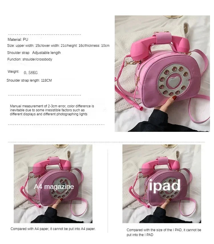 Stylish Women Telephone Shaped Crossbody PU Leather Shoulder Bag Female Casual Handbag Shopping Street School Satchel Tote Purse