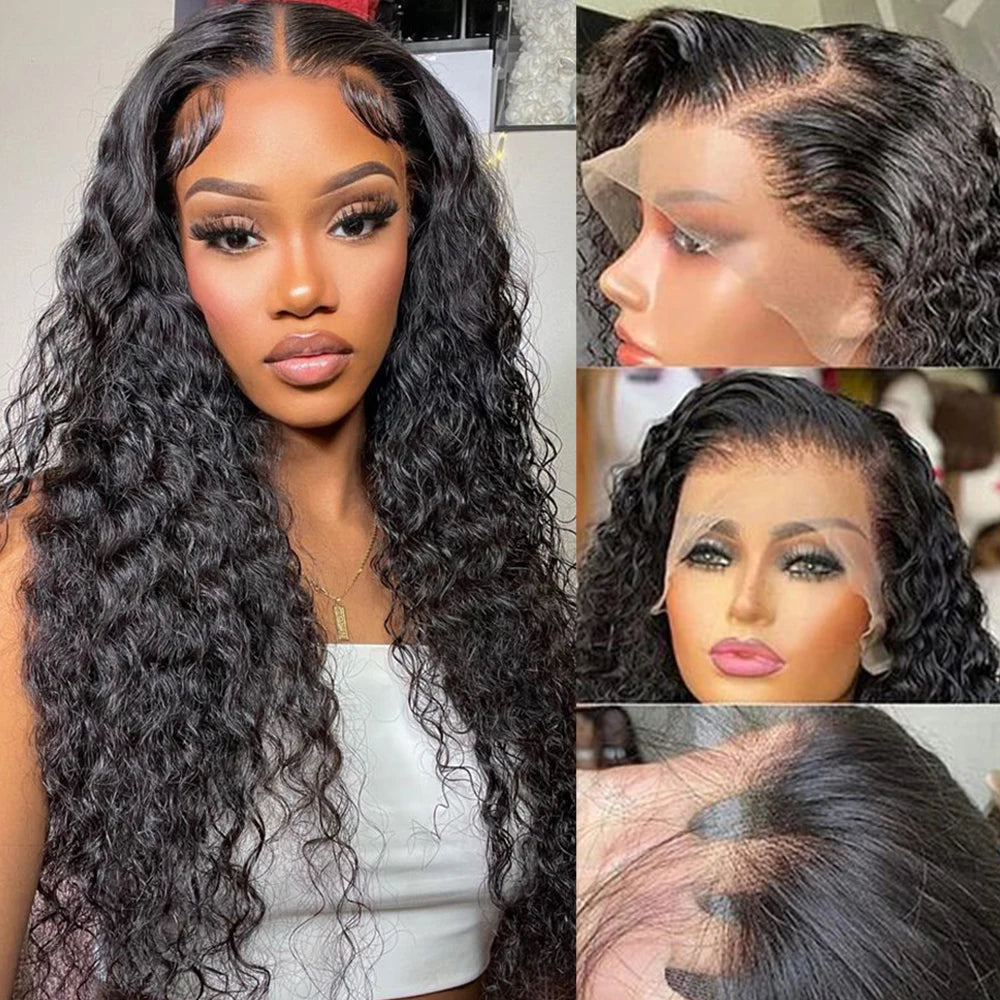 Deep Wave Frontal Wig Glueless Wig Human Hair Ready To Wear Curly Lace Front Human Hair Wig Deep Wave Wig Human Haïr Lace Wigs