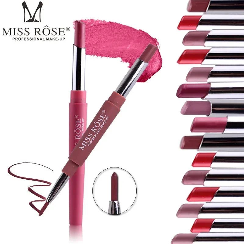 MISS ROSE 1pc Multifunctional Matte Lipstick = Lipstick Pen + Lip Line Pen Sexy Long Lasting Velvet Matte Lip Gloss Maquillaje