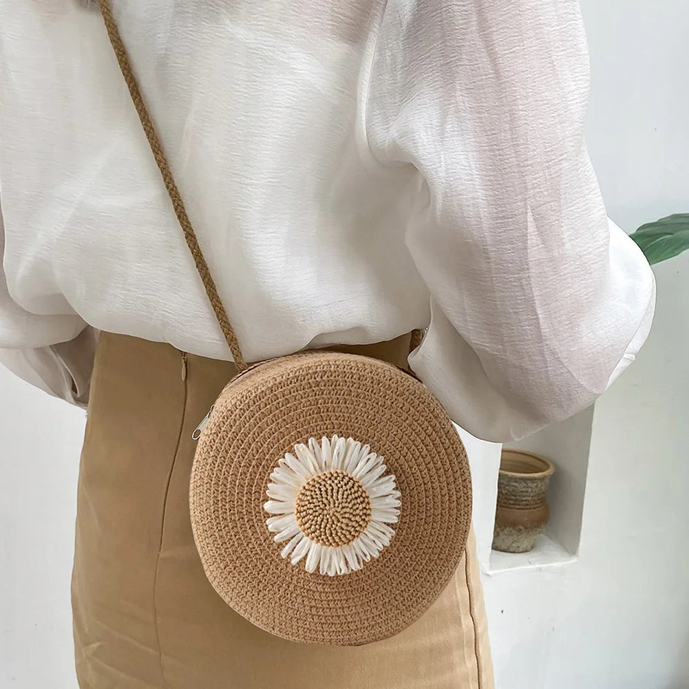 Rattan Woven Women Straw Bag Adjustable Shoulder Bag Handbag Knit Flower Summer Beach Woman Shoulder Messenger Khaki Beige Bags