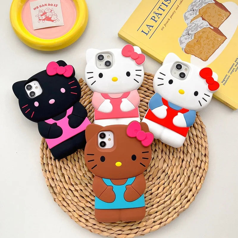 Sanrio Hello Kitty Cartoon 3D Bow Phone Case For iPhone 15 14 13 Pro Max 11 12 13 Pro MINI XR XS MAX Y2K Anti Fall Silicone Case