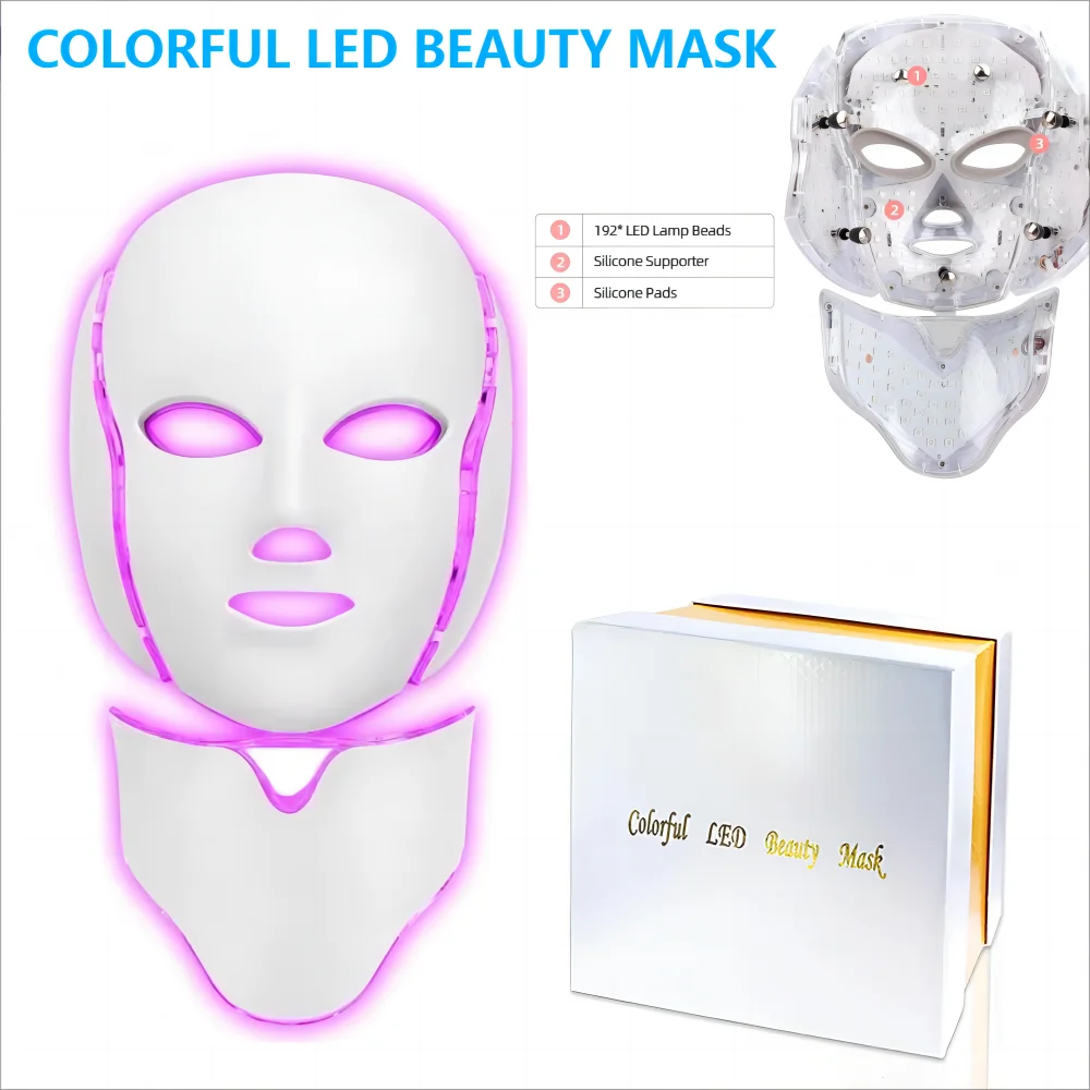 7 couleurs LED Face mask with neck phototherapy, anti-pimples, Facial pull firming