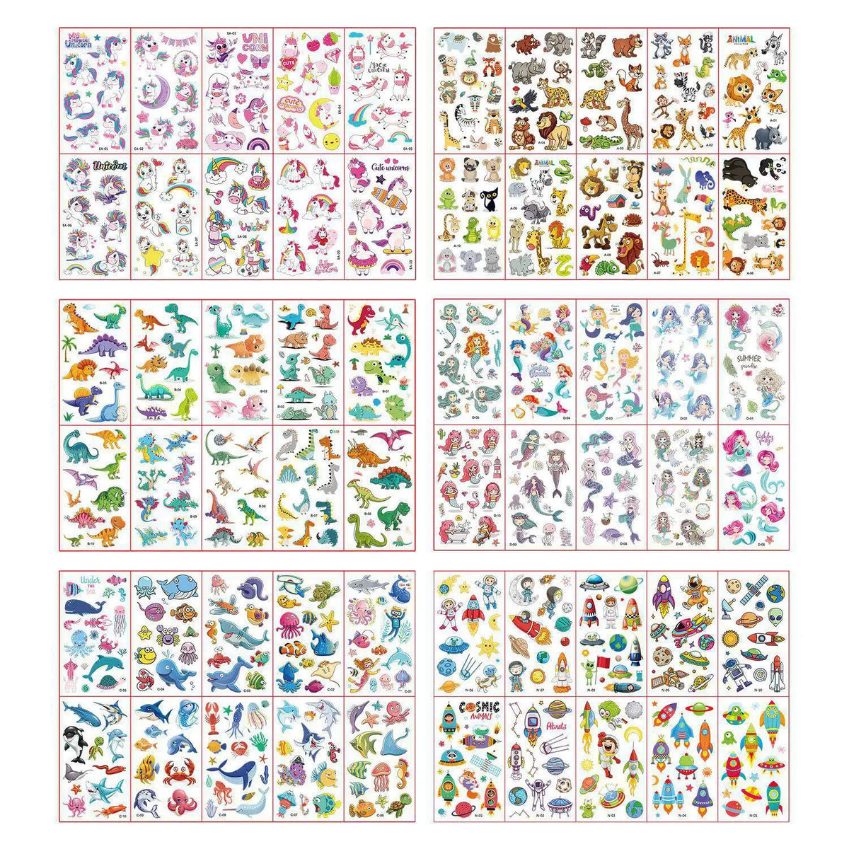 10Pcs/set Waterproof Kids DIY Cartoon Fake Tattoo Stickers Cute Unicorn Animals Car Dinosaur Fish Temporary Tattoo Stickers