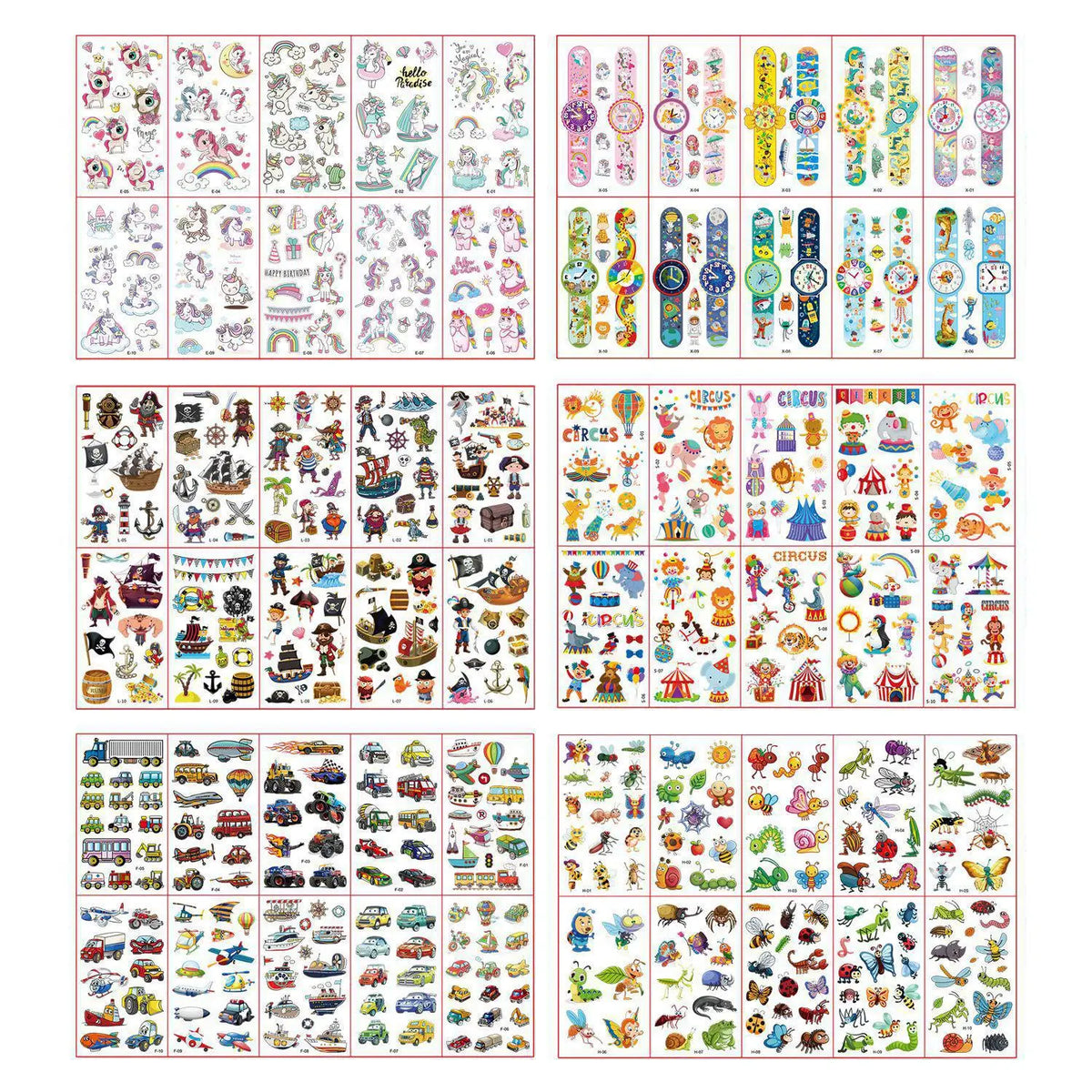 10Pcs/set Waterproof Kids DIY Cartoon Fake Tattoo Stickers Cute Unicorn Animals Car Dinosaur Fish Temporary Tattoo Stickers