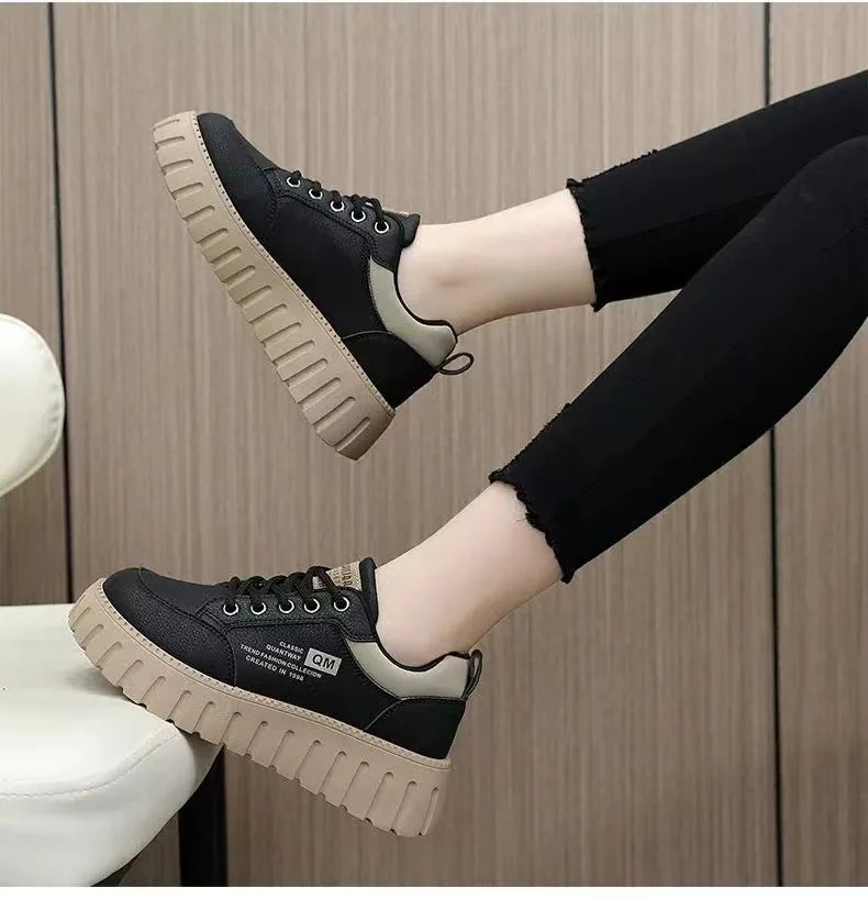 Little White Shoes 2024 Spring/Summer New Women's Casual  Versatile Thick Sole Elevated Women's Shoes Student Shoes