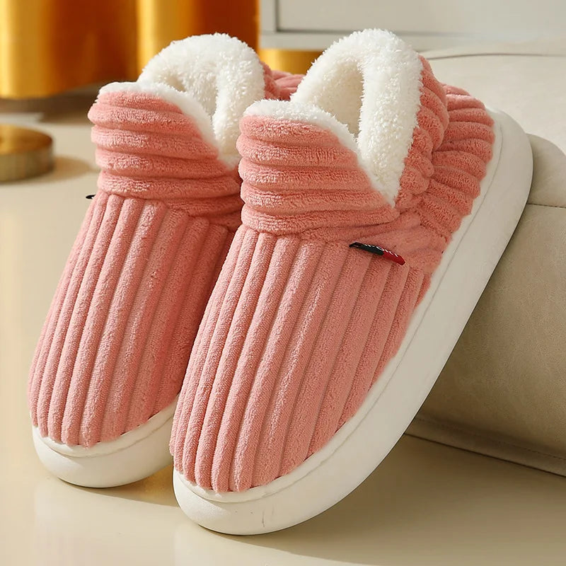Bebealy New Fur Man Slippers For Women Winter Fluffy Plush Home Cotton Slippers Female Indoor Outdoor Fuzzy Cozy Cotton Shoes