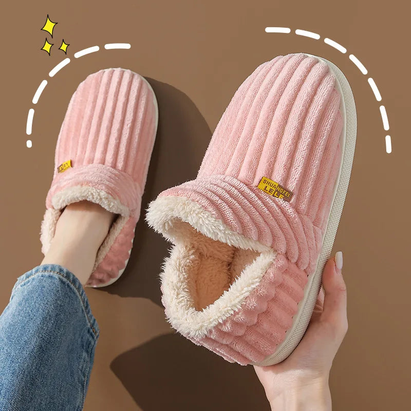 Bebealy New Fur Man Slippers For Women Winter Fluffy Plush Home Cotton Slippers Female Indoor Outdoor Fuzzy Cozy Cotton Shoes