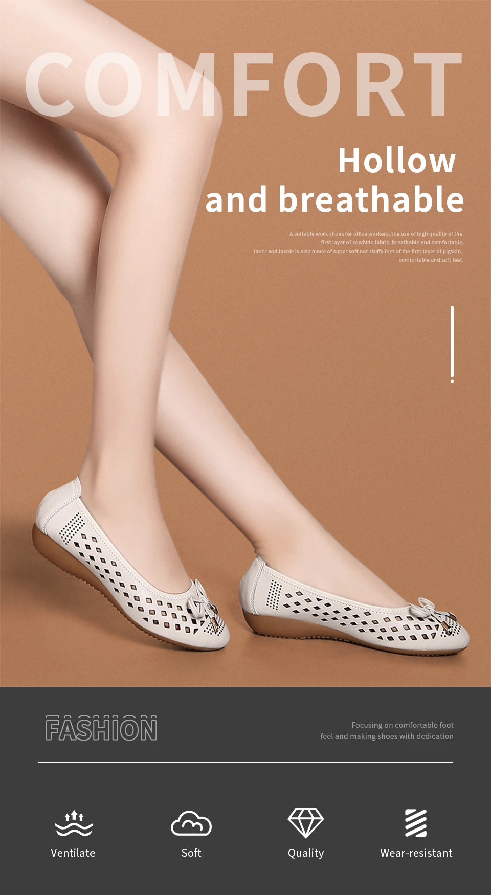 Summer Slip-on Shoes Flat Hollow Comfortable Woman Shoes Genuine Leather Soft Bottom White Breathable Mule Women's Moccasins 41