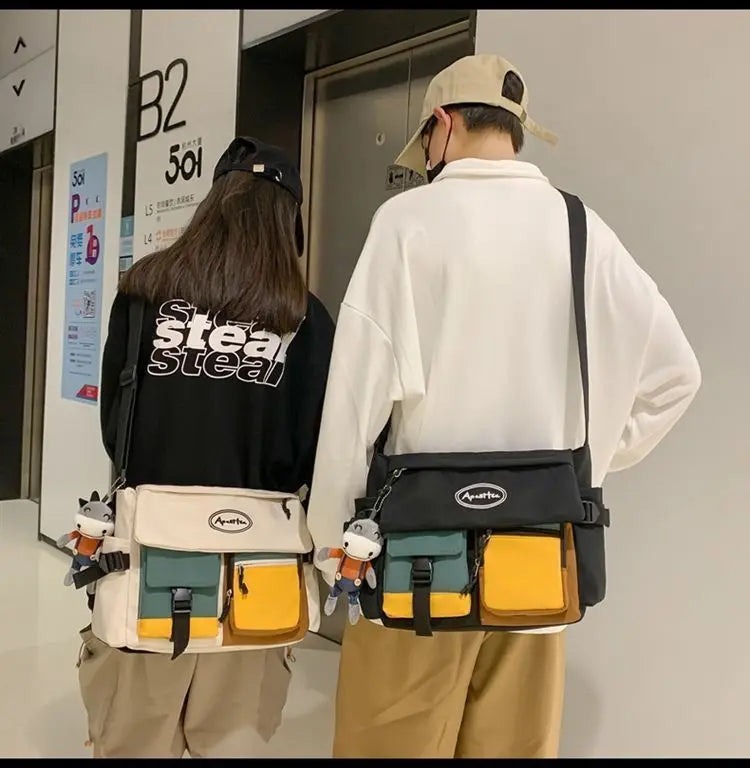 Nylon Crossbody Bags for Women Men Fashion Canvas Handbags Shoulder Bag Students School Book Messenger Bag with Mutiple Pockets
