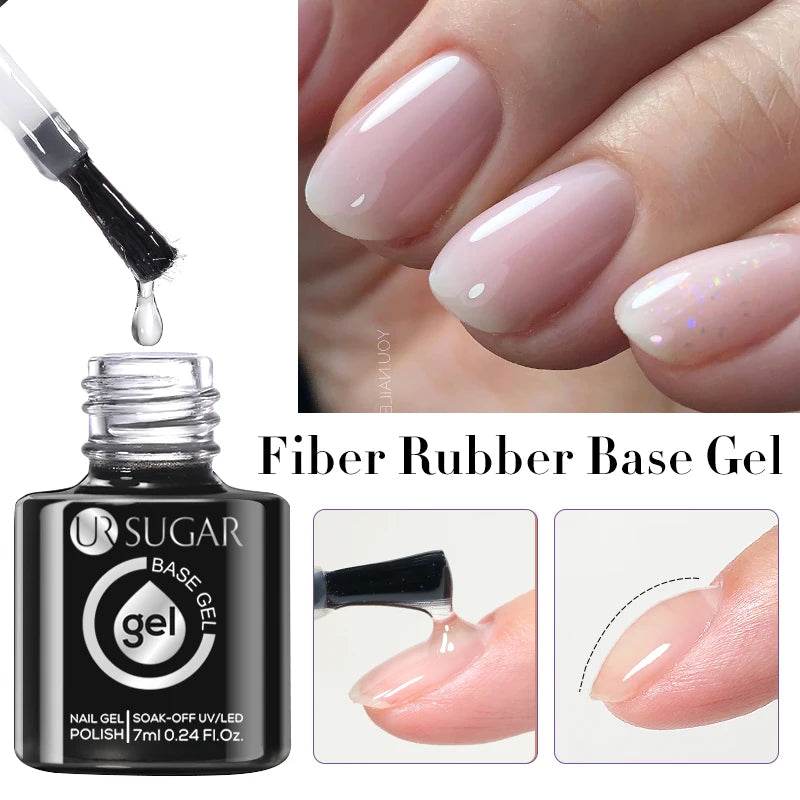 UR SUGAR 7ML Fiber Rubber Base Gel for Broken Nail Repaired Fiberglass Clear Quick Building UV Construction Gel Soak Off Varnish