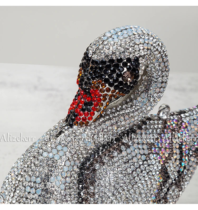 Alizekerr Swan Shaped Diamond Evening Bags New Gorgeous Sparkling Rhinestone Metallic Clutch Purses And Handbags Wedding Party