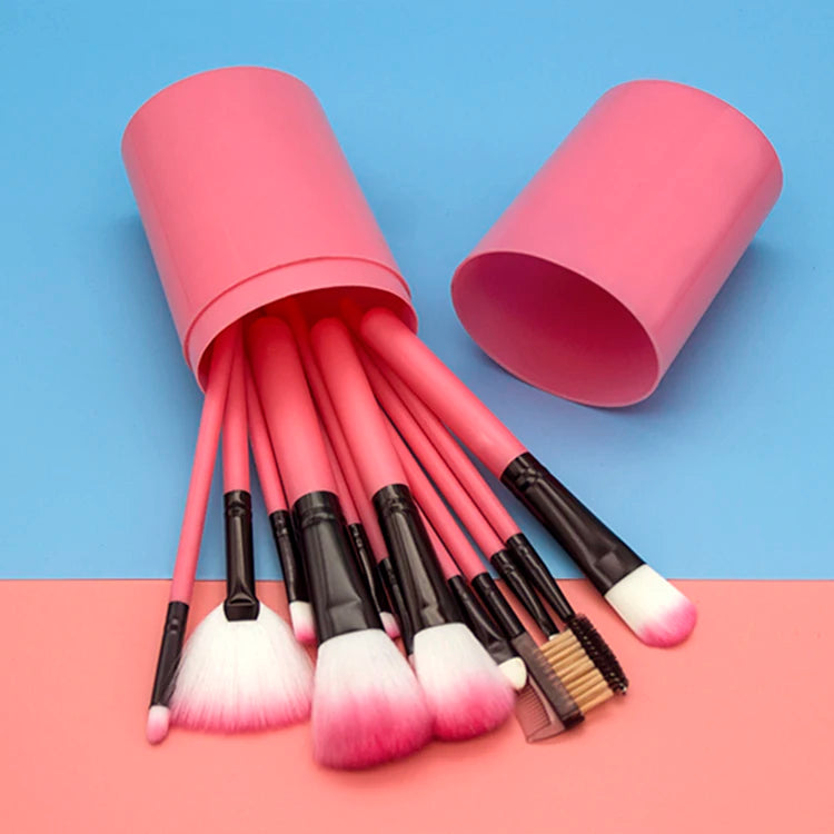 12Pcs/Sets Makeup Brushes Tool Eye Shadow Foundation Eyebrow Lip Brush cosmetics Leather Cup Holder Case Kit  brush set