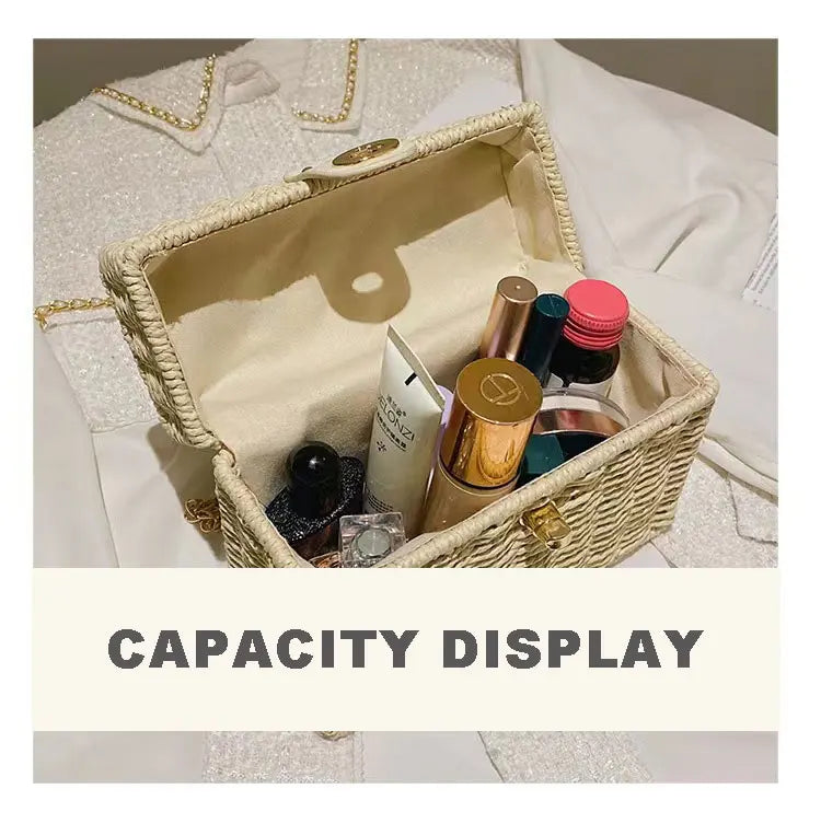 New rattan black straw Shoulder Bag Women hand-woven Messenger Bag Summer Beach Square box Straw Handbag For lady Bolsa Feminina