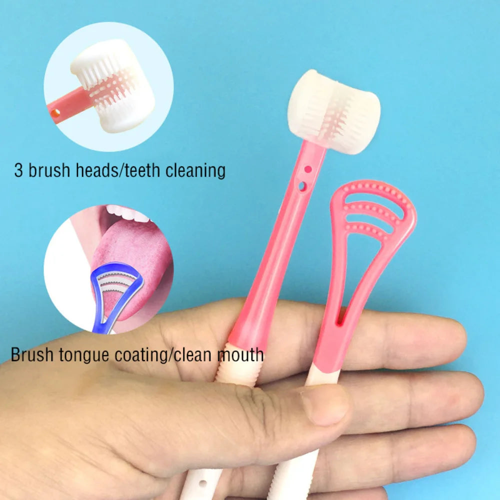 3D Stereo Three-Sided Toothbrush for Children's Tongue Scraper Deep Cleaning Ultra Fine Soft Hair Portable Travel Oral Care Tool