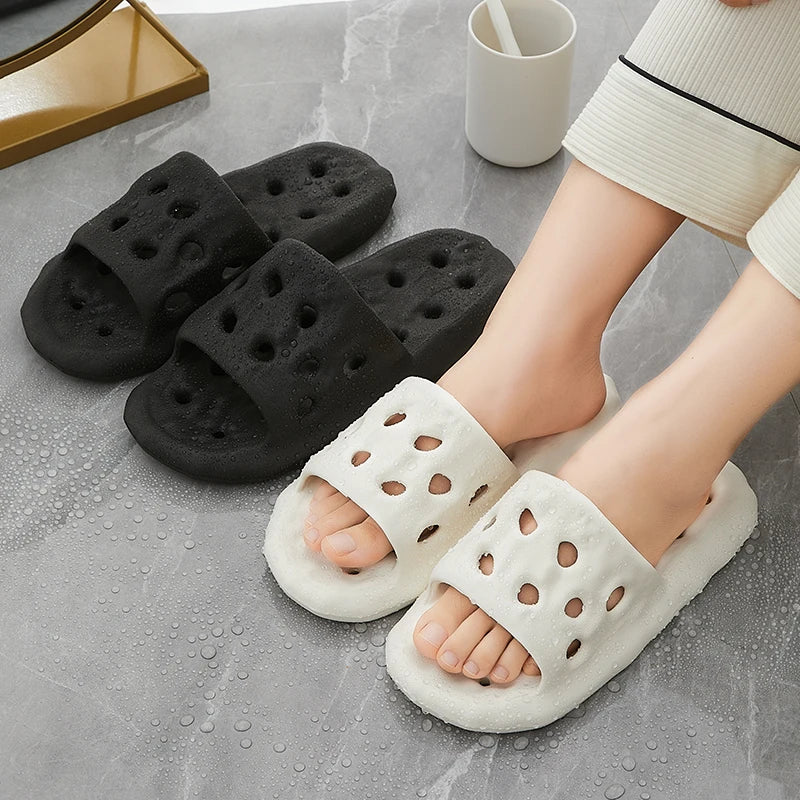 Hollow Out Bottom Bathroom Slippers Women Light Non-slip Soft Sole Home Slides Woman Solid Color Quick-drying Pool Flip Flops