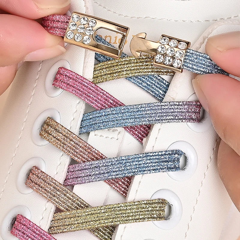 No Tie Shoe Laces Diamond Buckle Elastic Laces Shoelaces Pearl Light Colorful Fashion Without Ties Laces Sneaker Kids Adult