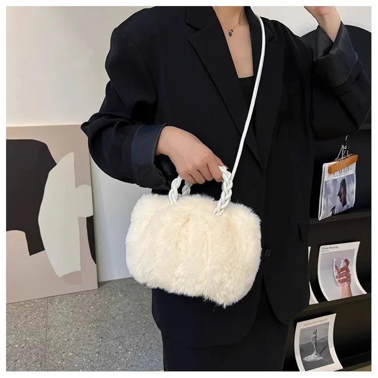 Women's Crossbody Pumpkin Plush Bag Cute Tote Bags Autumn Winter Fashion Solid Color Handbag Travel Shoulder Bags