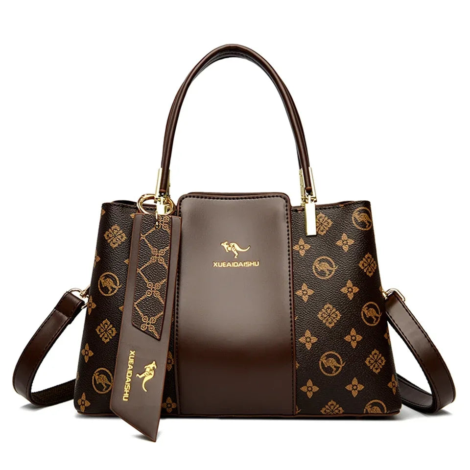 Women Luxury Top-Handle Bags 3 layer Design Fashion Print Handbag High Quality Leather Shoulder Bag Large Capacity Women Handbag