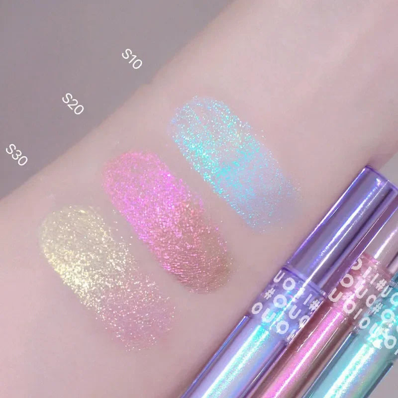 Glitter Highlighter Liquid Eyeshadow 3 Colors Waterproof Lasting Gold Shimmer Pearlescent Sequin Eye Shadow Brighten Eye Makeup