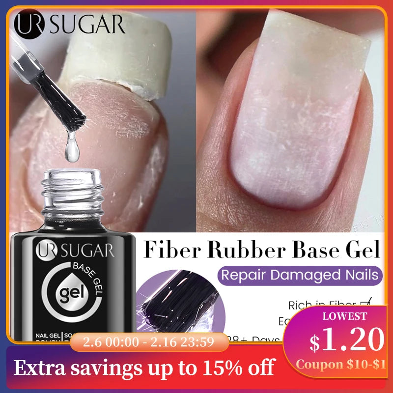 UR SUGAR 7ML Fiber Rubber Base Gel for Broken Nail Repaired Fiberglass Clear Quick Building UV Construction Gel Soak Off Varnish