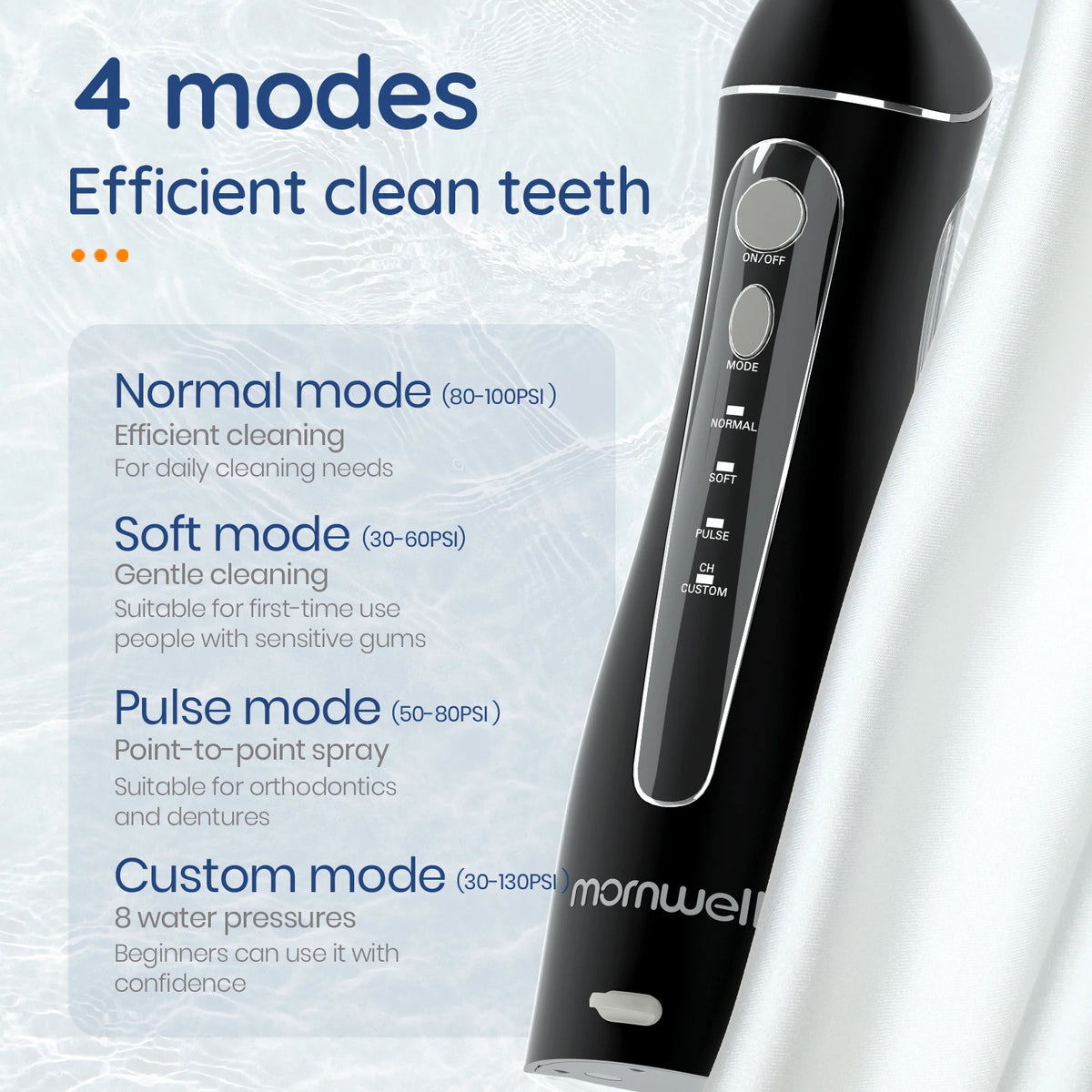 Mornwell F18 Portable Oral Irrigator With Travel Bag Water Flosser Rechargeable 5 Nozzles Water Jet 200ml Water Tank Waterproof