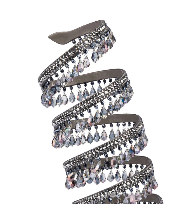 2025 Women's New Rhinestone Sandals Fashion Tassel Crystal Shoes Sexy Nightclub Banquet Party Twining Stiletto Women's Sandals