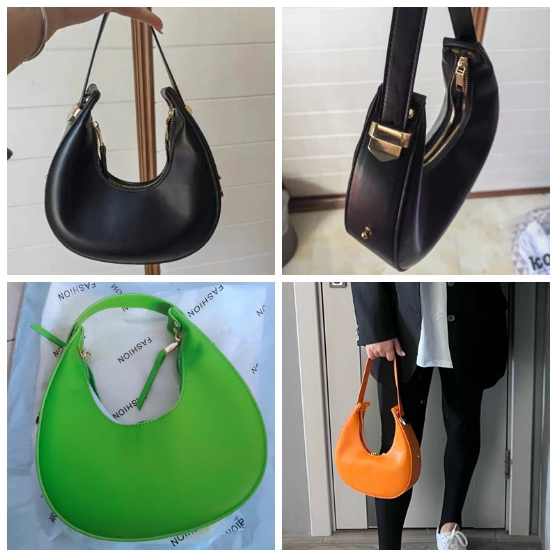 Fashion Design Tote Bags for Women Luxury Half Moon Hobo Bag Lady Brand Shoulder Bags PU Leather Armpit Clutch Handbag and Purse