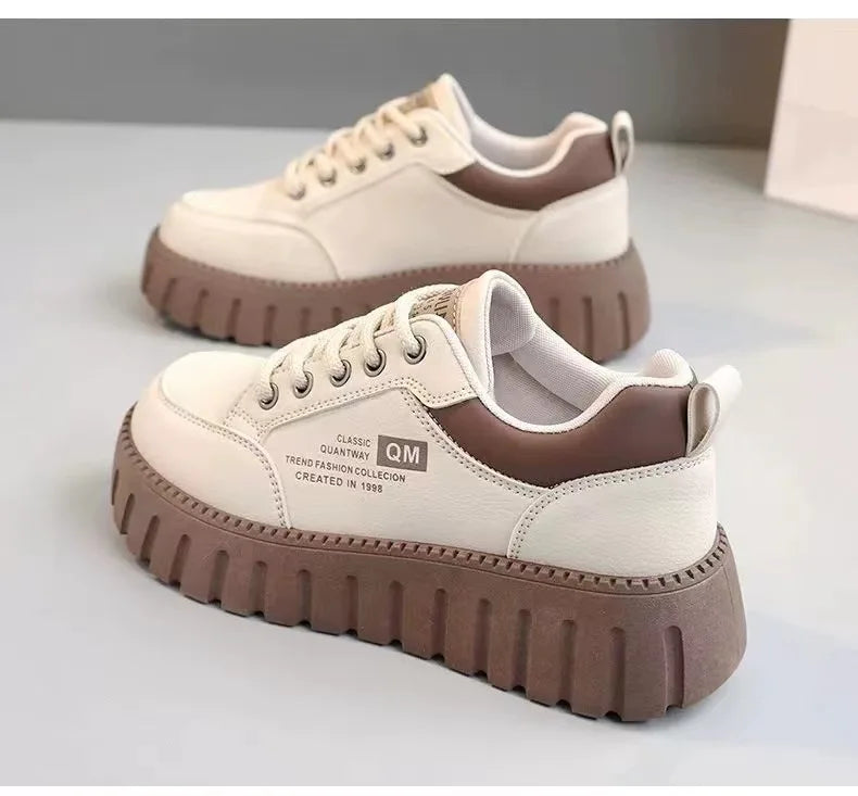 Little White Shoes 2024 Spring/Summer New Women's Casual  Versatile Thick Sole Elevated Women's Shoes Student Shoes