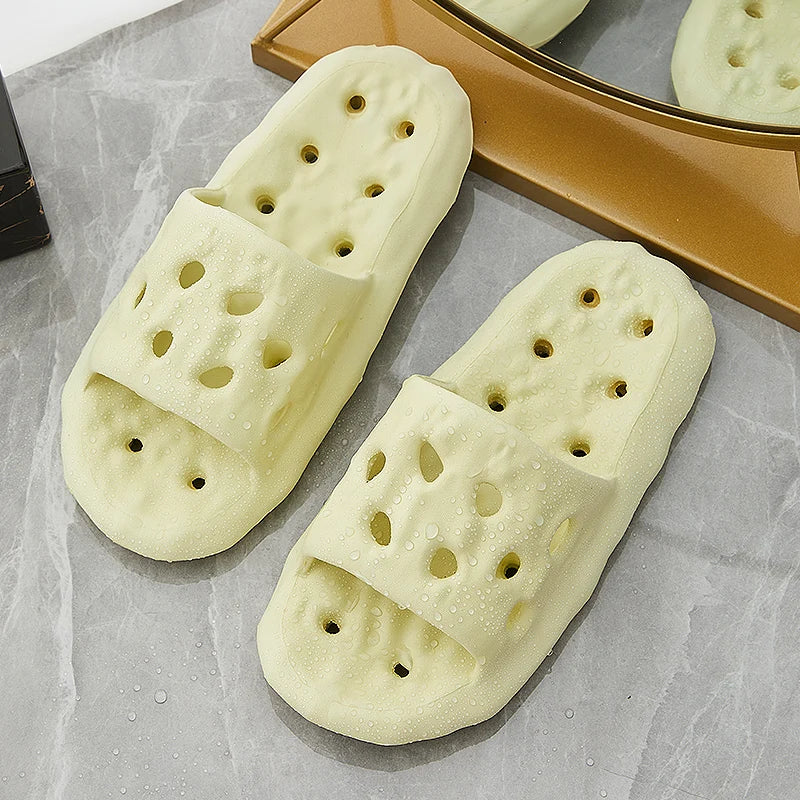 Hollow Out Bottom Bathroom Slippers Women Light Non-slip Soft Sole Home Slides Woman Solid Color Quick-drying Pool Flip Flops
