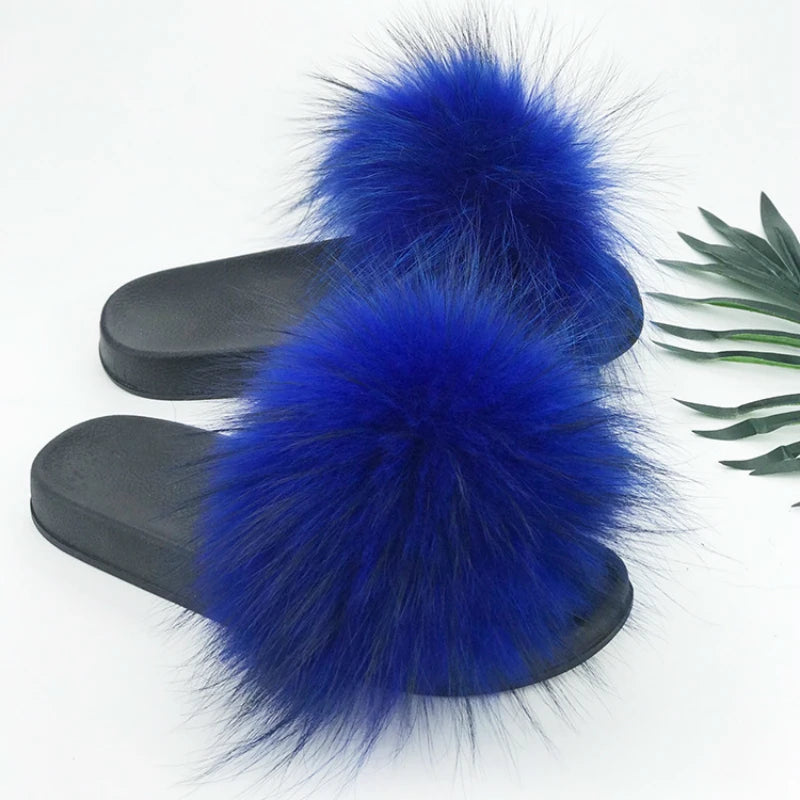 SARSALLYA Fur Slippers Women Real Fox Fur Slides Home Furry Flat Sandals Female Cute Fluffy House Shoes Woman Brand Luxury 2024