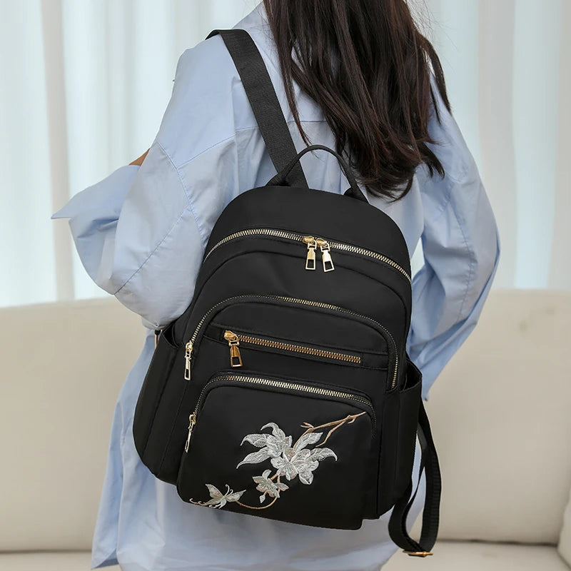 Solid String Fashion Backpacks High Capacity Nylon 2024 Hot Sale Versatile Embroidery Women's Bags Mochila Mujer Mochila