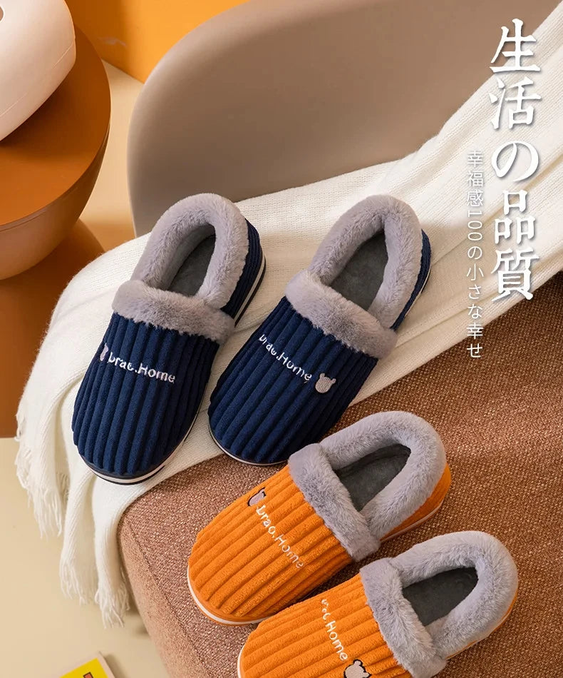 Bebealy New Fur Man Slippers For Women Winter Fluffy Plush Home Cotton Slippers Female Indoor Outdoor Fuzzy Cozy Cotton Shoes