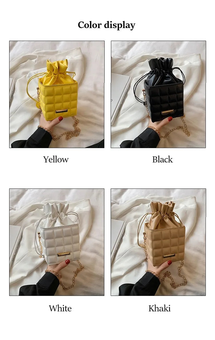 Texture Simple Checker Drawstring Crossbody Bag