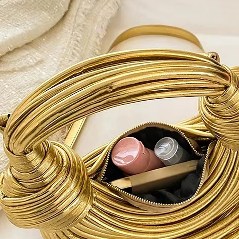 Handbags For Women Handwoven Noodle Bags Rope Knotted Pulled Hobo Silver Evening Clutch