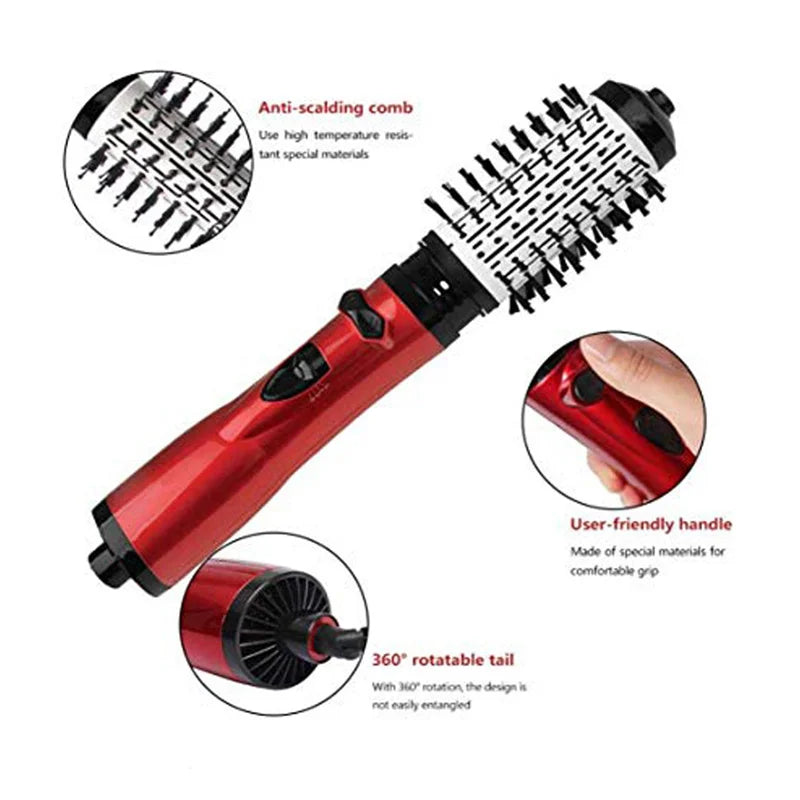 2 Replaceable Head 360 Rotating AirFlow Hot Air Brush Hair Straightener Curler Iron Volumizer Blowers Electric Hair Dryer Comb