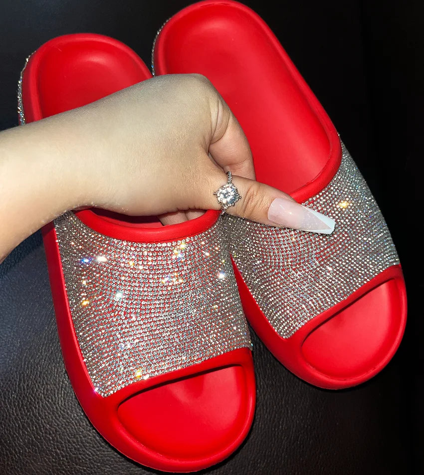 2023 women's/men new women's shoes with diamond face, thin flash thick bottom slippers sandals outdoor beach slippers 36-45
