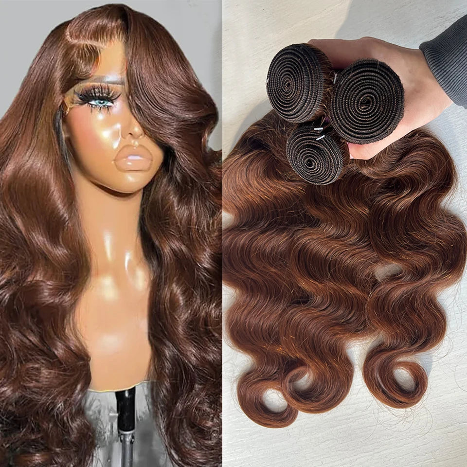 #4 Chocolate Brown Colored Bundles With Closure Body Wave Brazilian Human Hair Weave Bundles With HD Lace Closure Frontal